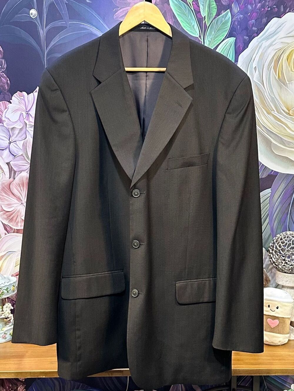 Alfani 46L Wool Cashmere Sport Coat Black Charcoal 3 Button Old Money Blazer